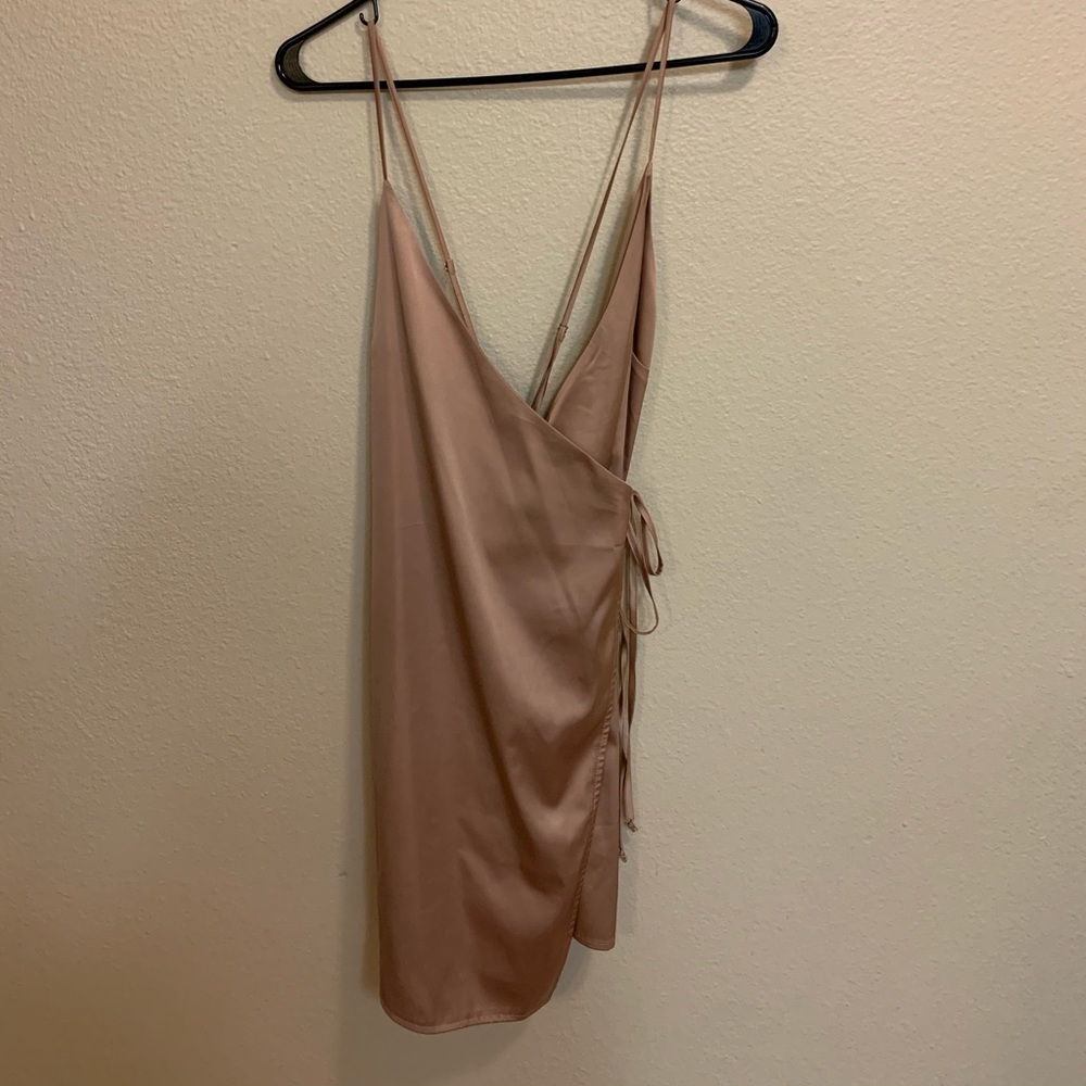 Cotton Candy LA brown satin wrap dress